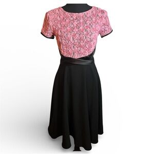 Bettie Page by Tatyana Rosette Bodice Dress S Retro Pin-Up Black Pink Rockabilly